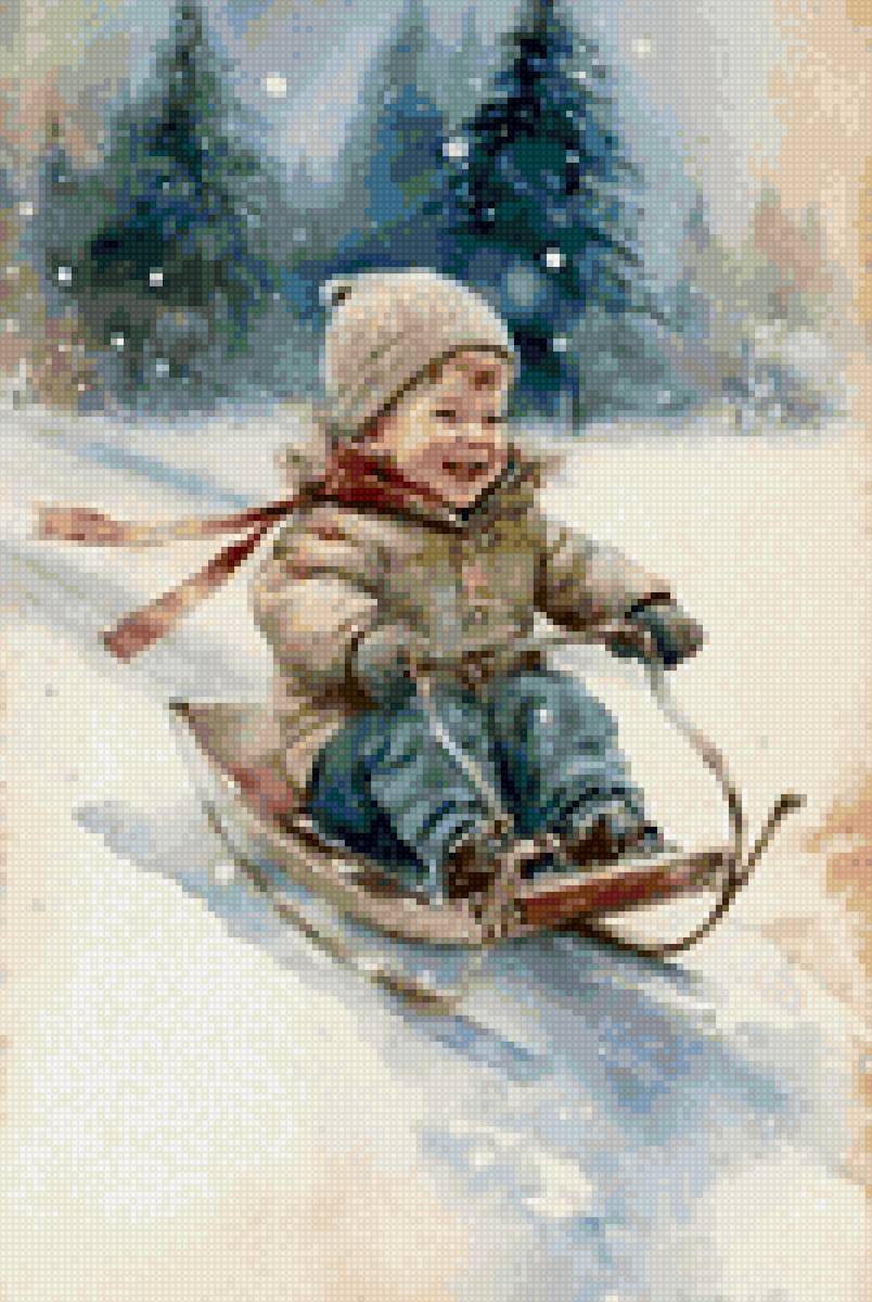 санки - мальчик, санки, зима, горки - предпросмотр