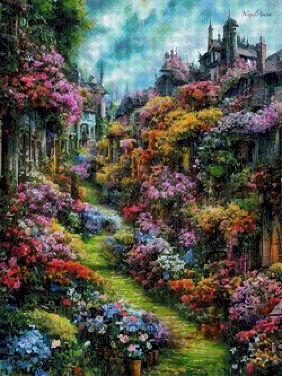 Красивый сад - пейзаж, сад, домик, красота - предпросмотр