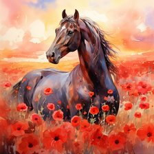 Схема вышивки «подушка лошадь в маках»