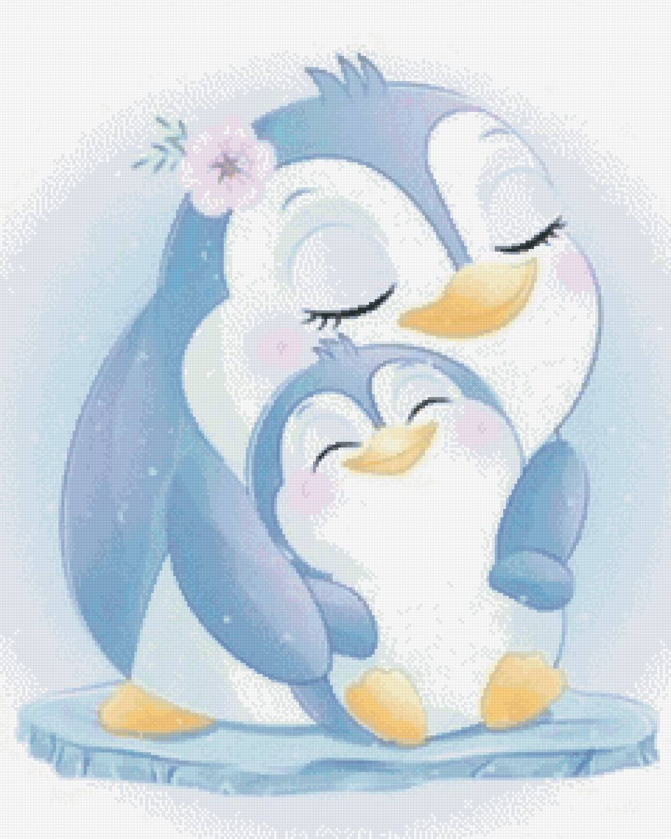 Пингвины на льдине - мама, пингвиненок, антарктида, малыш - предпросмотр