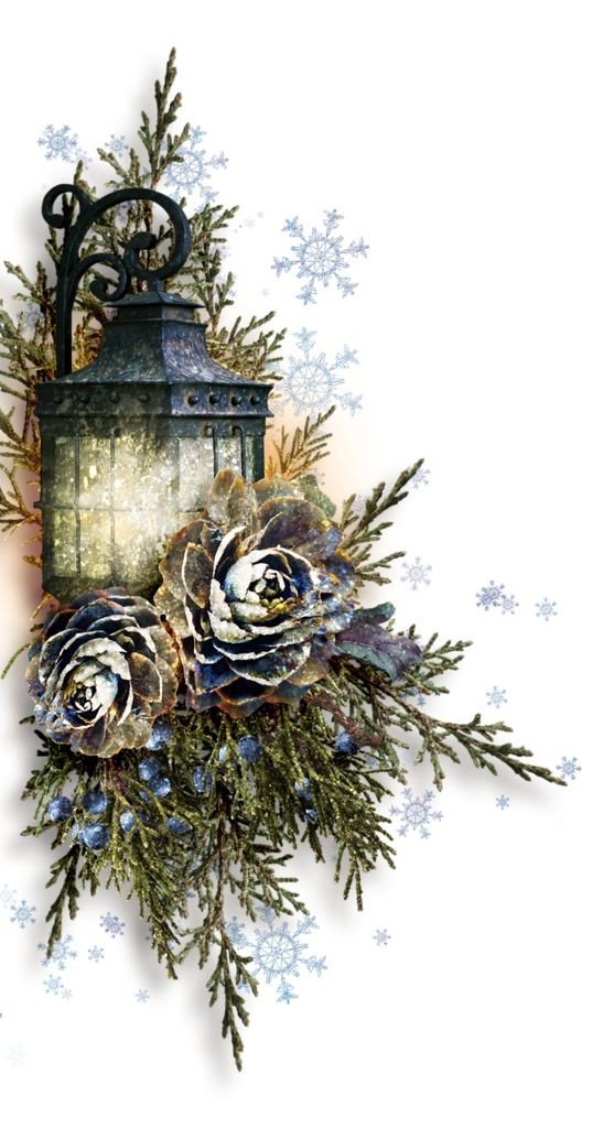 Фонарь и туя - фонарь, снежинки, зима - оригинал