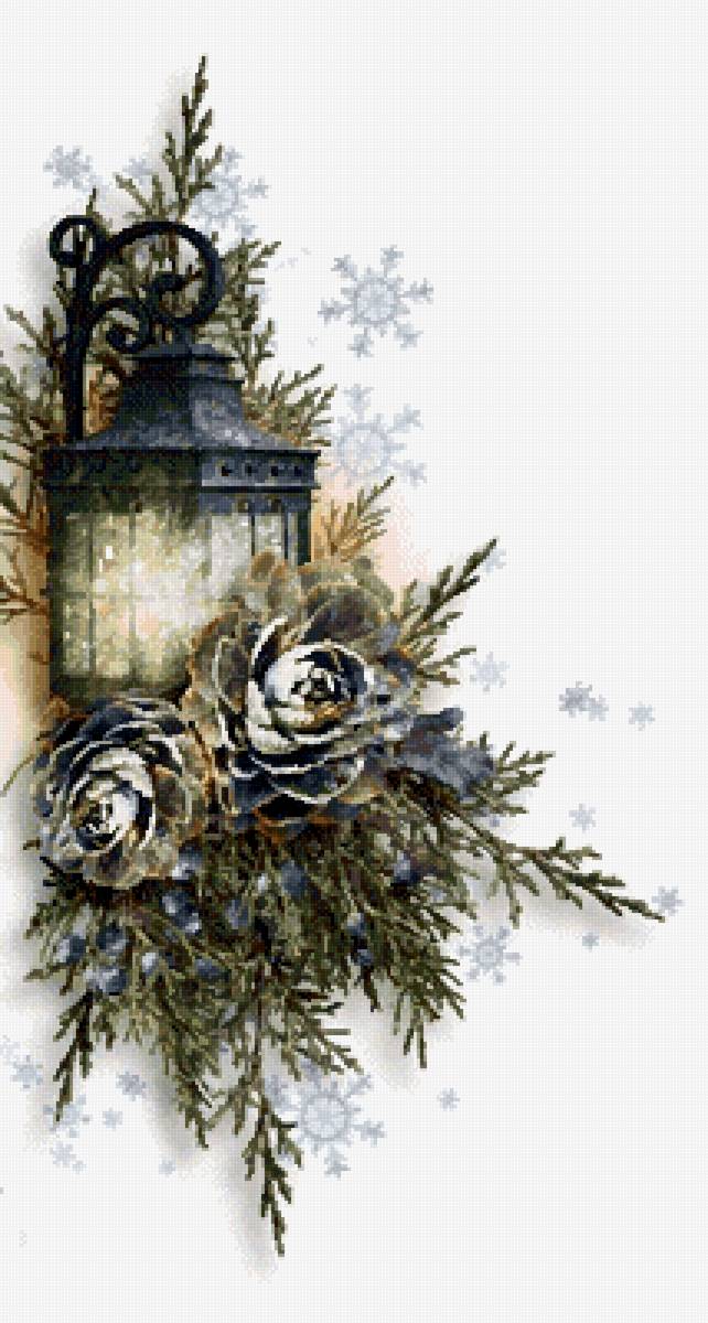 Фонарь и туя - снежинки, фонарь, зима - предпросмотр