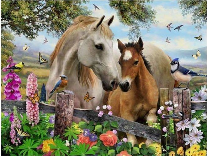 2024 - природа, животные, пейзаж, красота, картина, кони, лето - оригинал