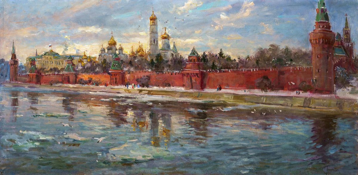 А.М. Широков вид на Кремль - река, город, кремль, москва, зима - оригинал