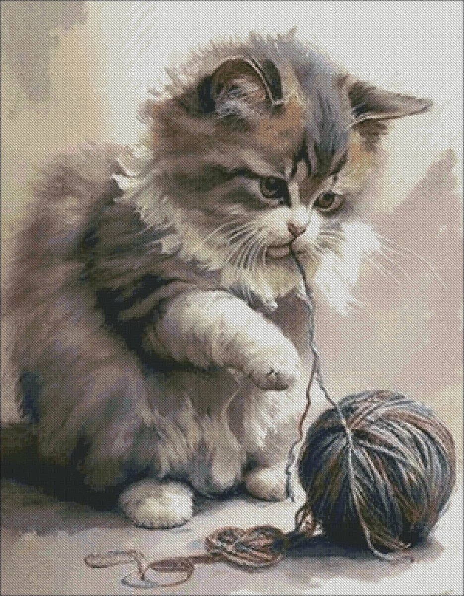 Кот - котенок, нитки, кот - оригинал