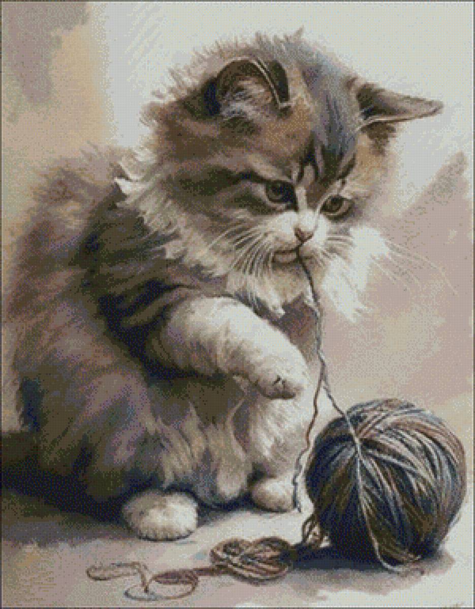 Кот - котенок, нитки, кот - предпросмотр