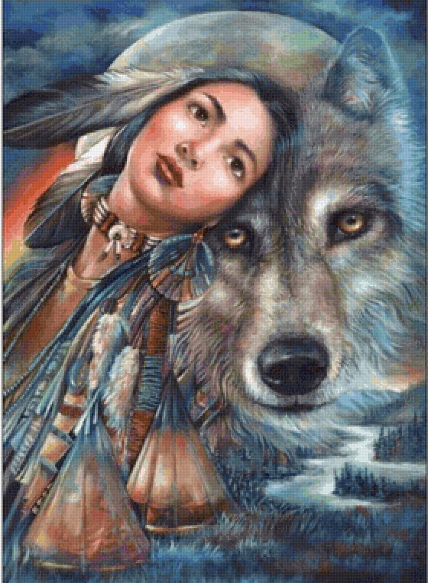 Девушка и волк - девушка, волк - предпросмотр