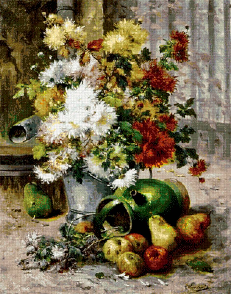 Натюрморт - цветы, яблоки, вдохновение, фрукты, творчество, композиция - предпросмотр