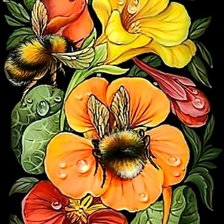 Схема вышивки «шмели на цветах»