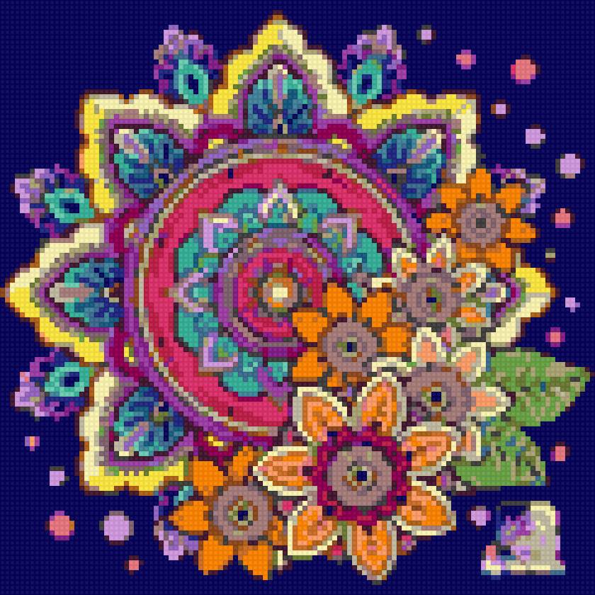 Мандала - узор, мандала, цветы, подушка - предпросмотр