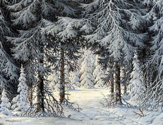 Заколдованный лес - зима, живопись, лес, пейзаж - оригинал
