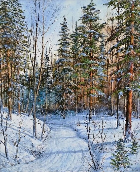 Зимняя дорога - лес. снег, пейзаж, дорога, зима - оригинал