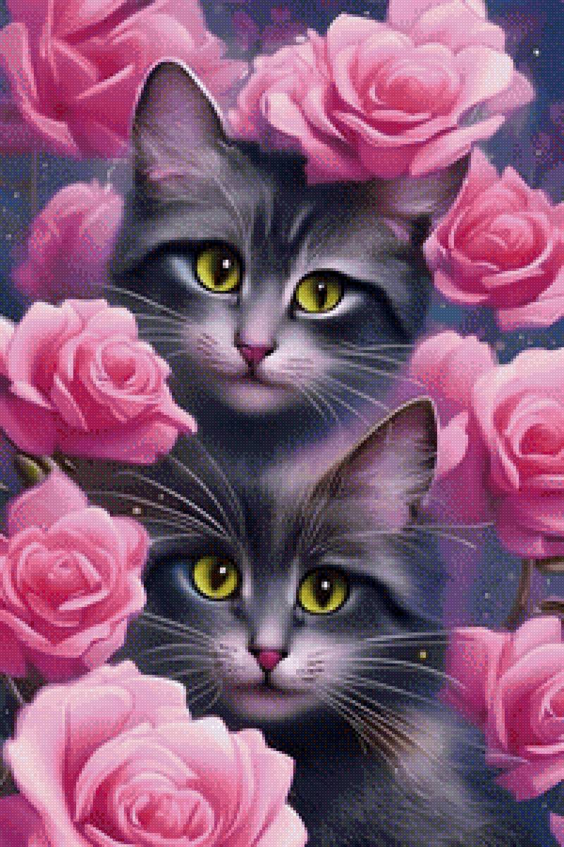 Котята - животные кошки кот кошка цветы цветок розы роза - предпросмотр