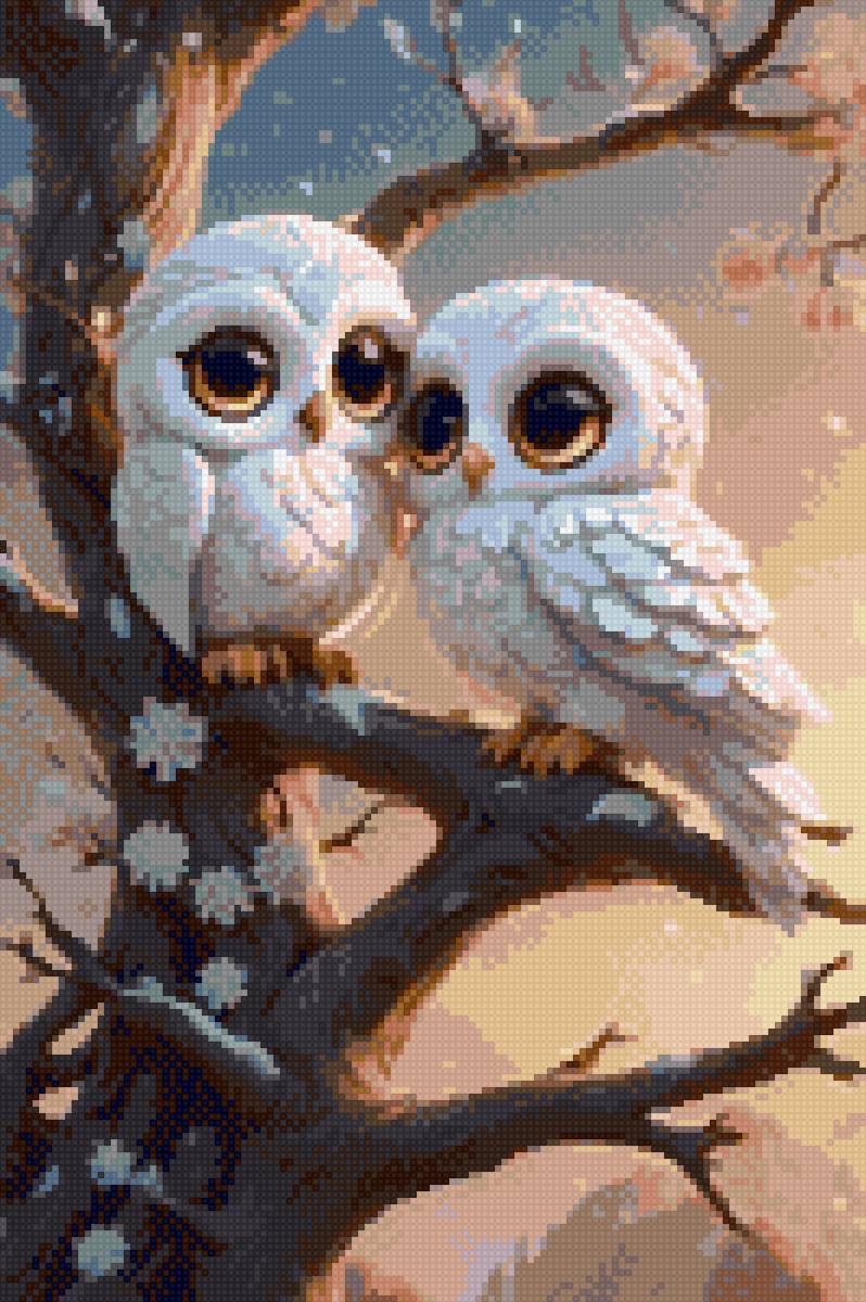 Совушки2 - совы, птицы, зимние, новогодние, белые - предпросмотр