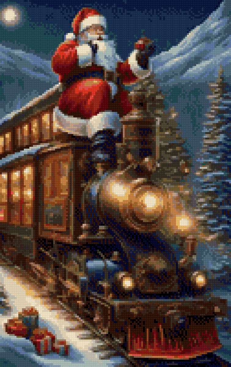 Поезд Санты - красные, детские, новогодние - предпросмотр