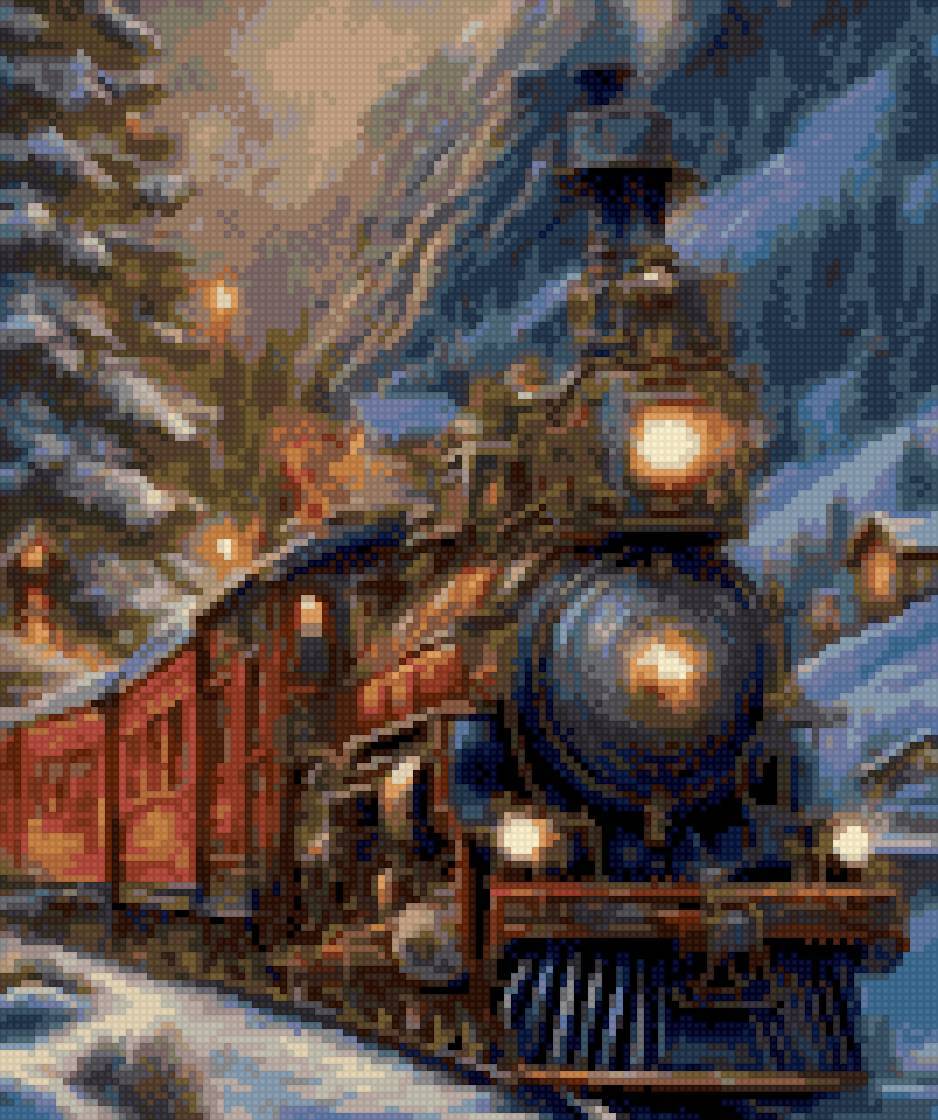 Рождественский поезд - детские, новогодние, красные, синие - предпросмотр