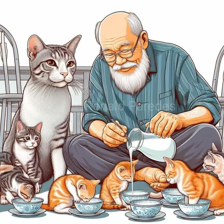 Abuelito y michis - gatos - оригинал