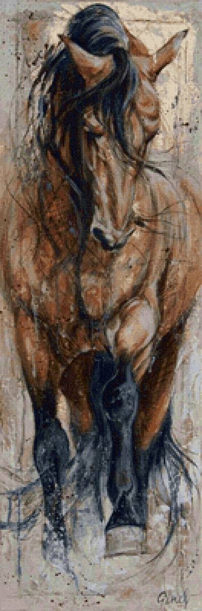 Жилистый - коричневый конь, черная грива, лошадь, конь - предпросмотр