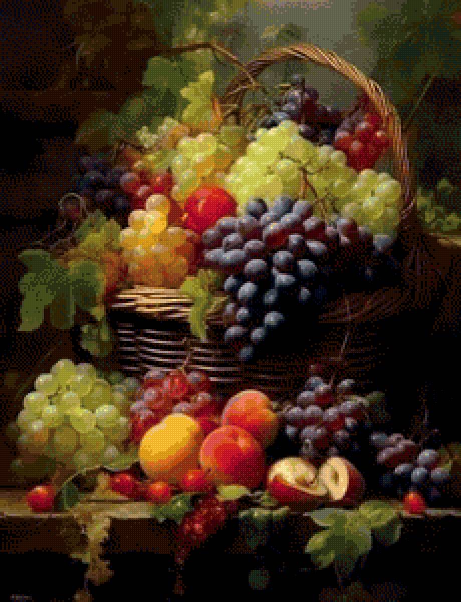 Фруктовый натюрморт - корзина фруктов, лето, натюрморт, фрукты, композиция - предпросмотр