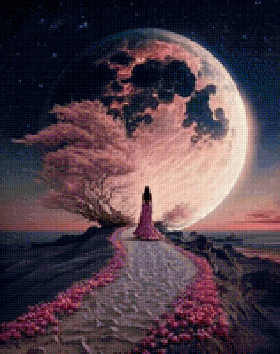 луна - луна, девушка, дорога - предпросмотр