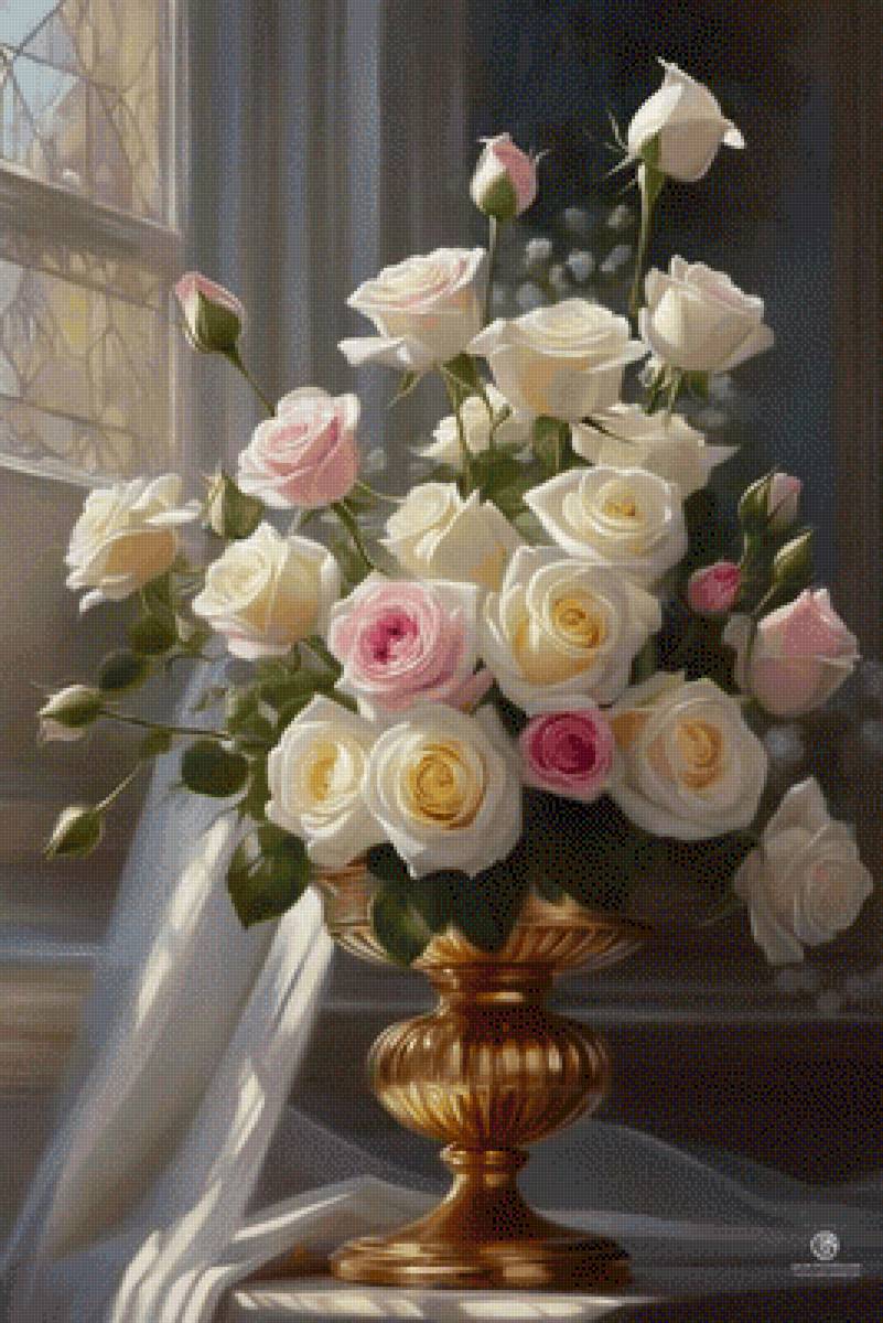 белые розы - розы цветы ваза - предпросмотр