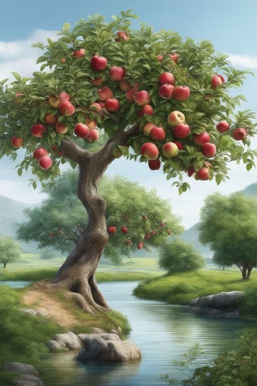 Яблоневый сад - речка, яблоки, яблоня, сад - оригинал