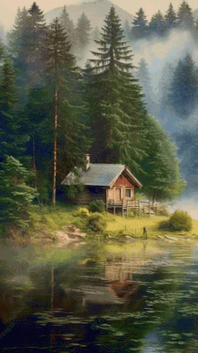 Домик у озера - дом, озеро, лес, тайга - предпросмотр