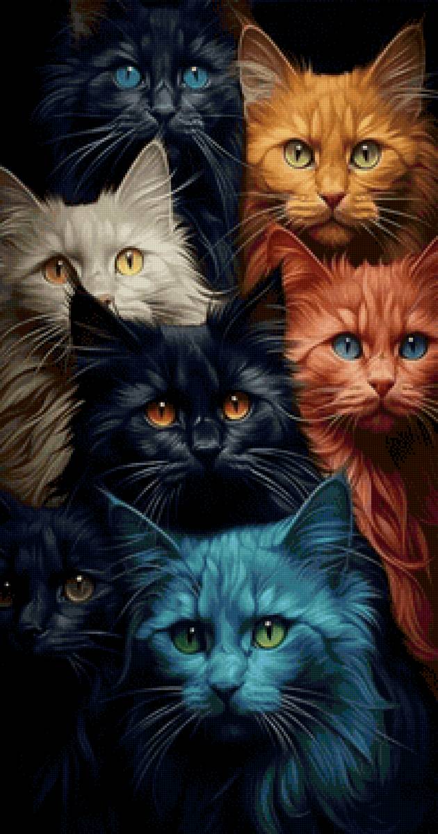 Цветные котики - коты, мейнкун, домашние животные, животные - предпросмотр