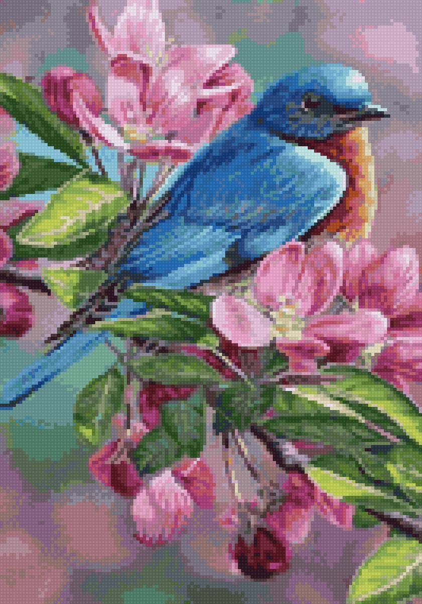 №2757190 - птицы, до 190, цветы, до 240 крестиков, ветка - предпросмотр