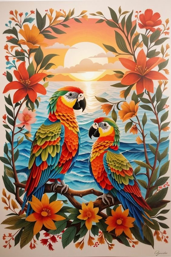 птицы - рисунок - оригинал