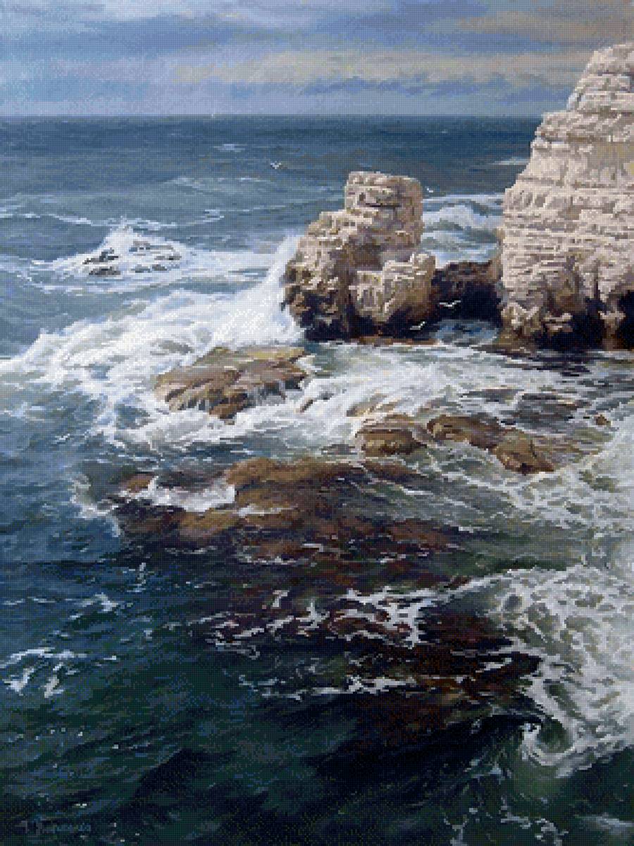 Скалистый берег - море, волнение, прибой, скалы - предпросмотр