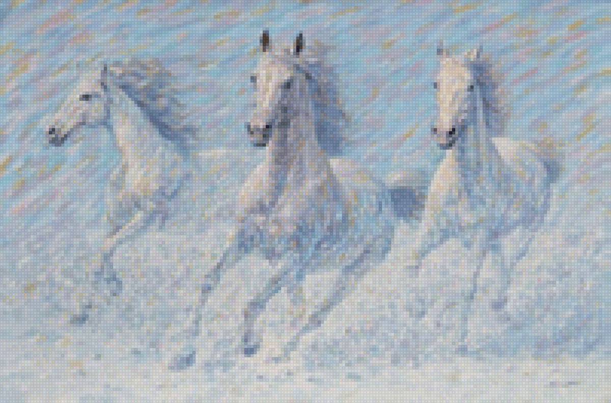 три белых коня - белая, лошадь - предпросмотр