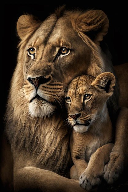 Лев и львенок - лев, семья львов, львенок - оригинал