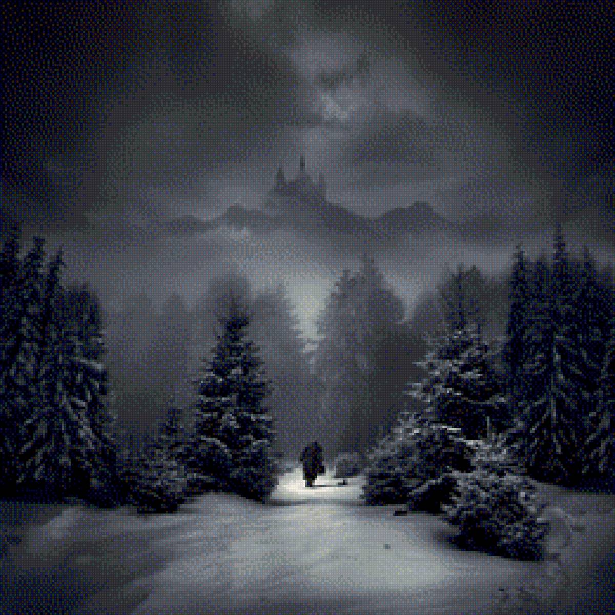 Зимняя ночь - ночь, зима, монохром - предпросмотр