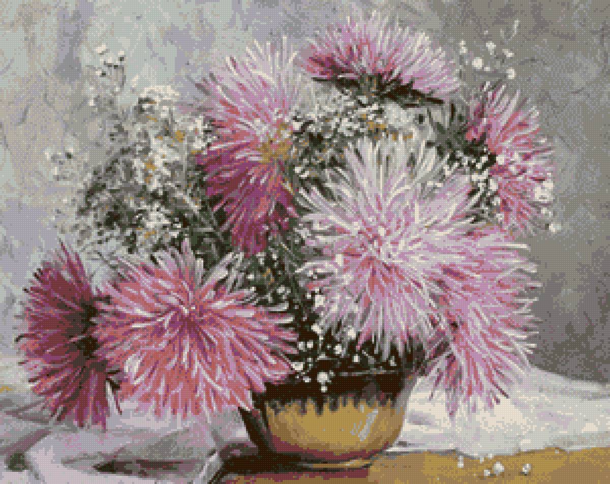 Астры в вазе - предпросмотр