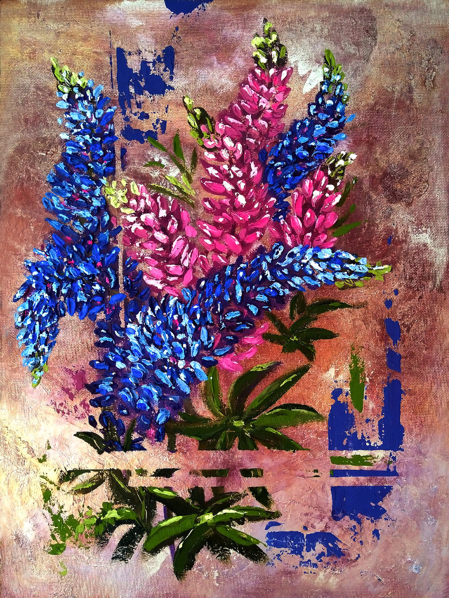 Люпины, картина маслом - цветы, люпины - оригинал