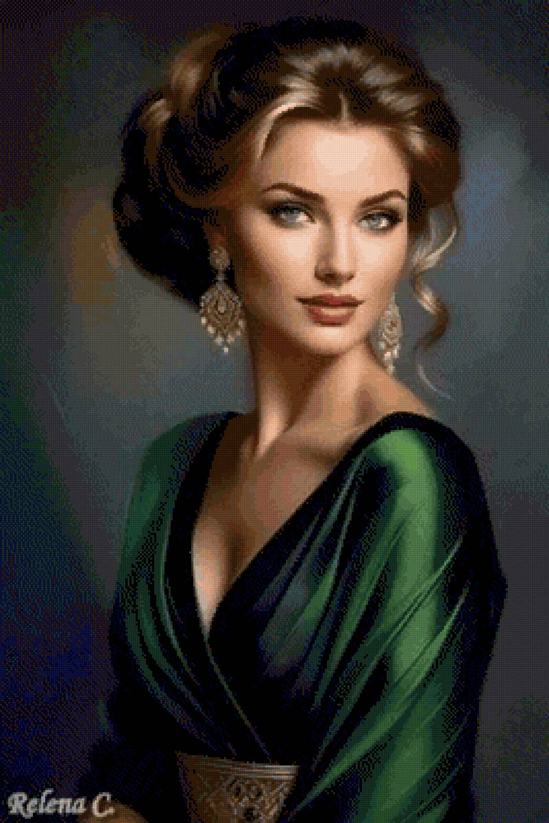 Красивая женщина - женщина, зеленые глаза, зеленое платье - предпросмотр