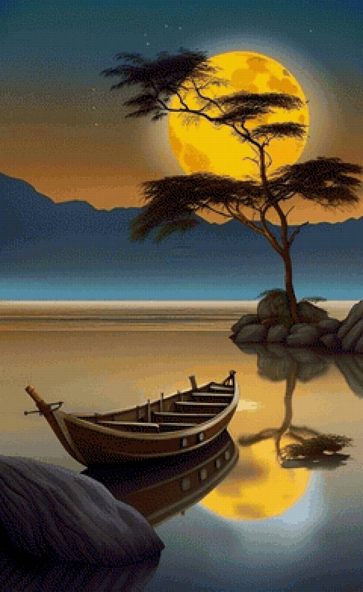 Релакс - ночь, лодка, море, луна - предпросмотр