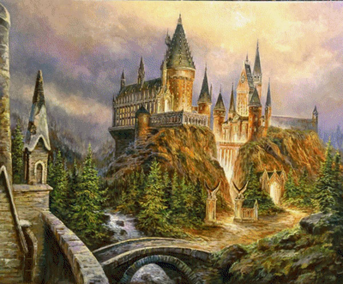 Хогвартс - горы, скалы, мост, замок, вода - предпросмотр