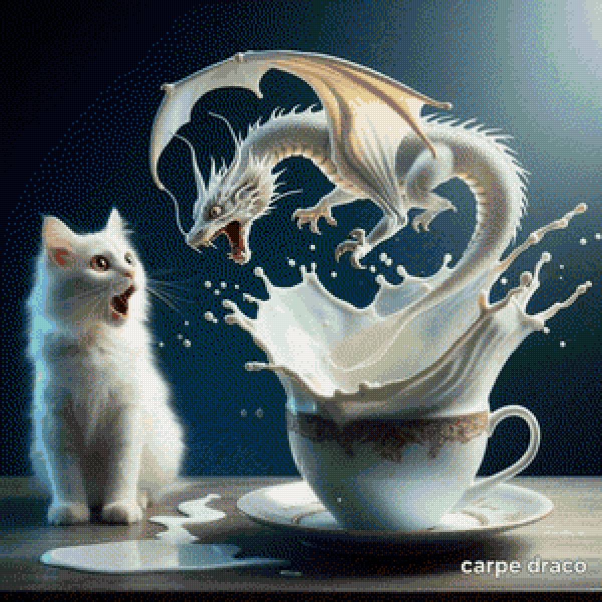 Ты кто? - чашка, брызги, котенок, дракон, лужа, удивление, молоко - предпросмотр