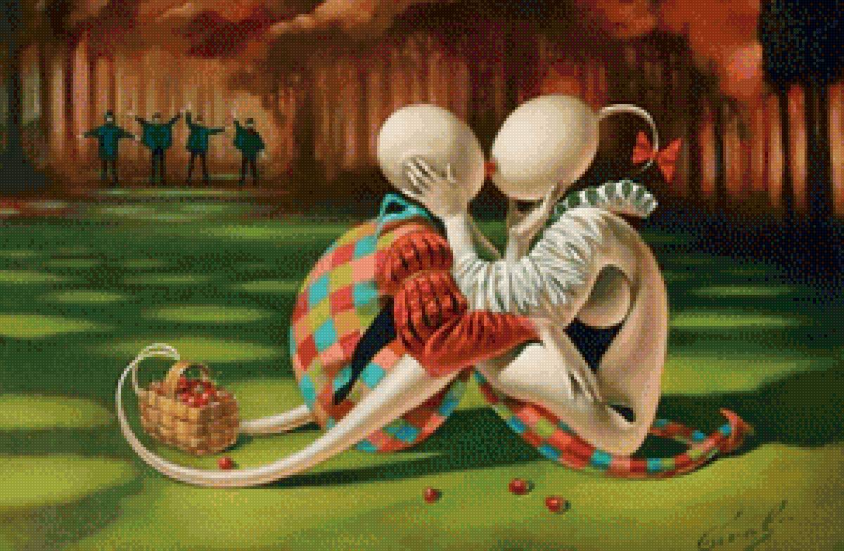 Майкл Шеваль Клубничное поле - сюрреализм, живопись, влюбленная пара - предпросмотр