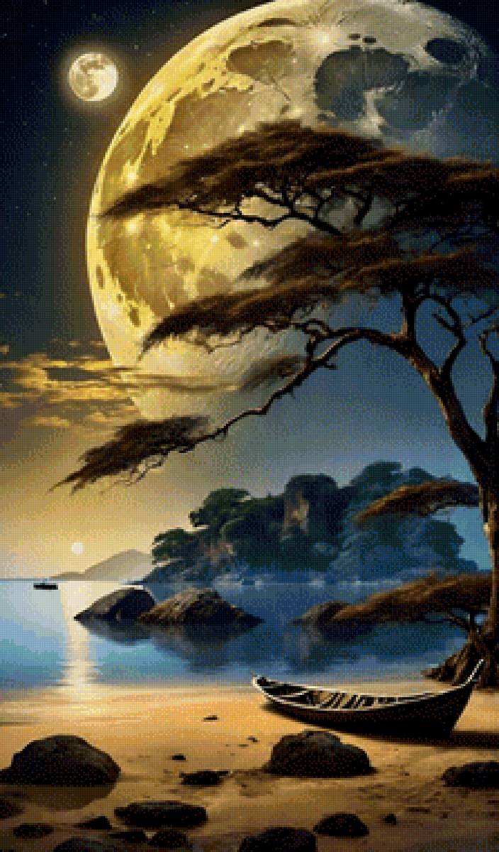 Вечер - луна, море, пейзаж - предпросмотр