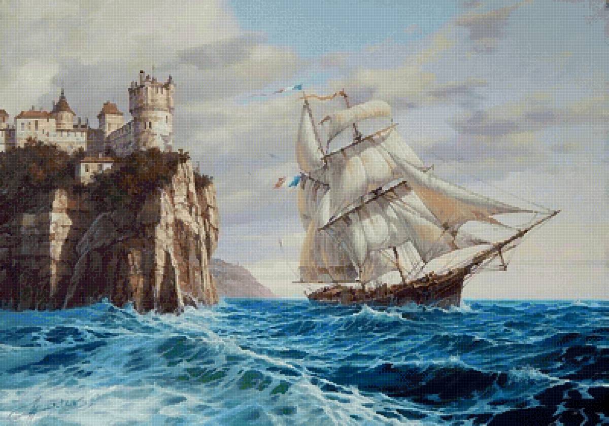 У скал - скалы, корабль, море, замок - предпросмотр