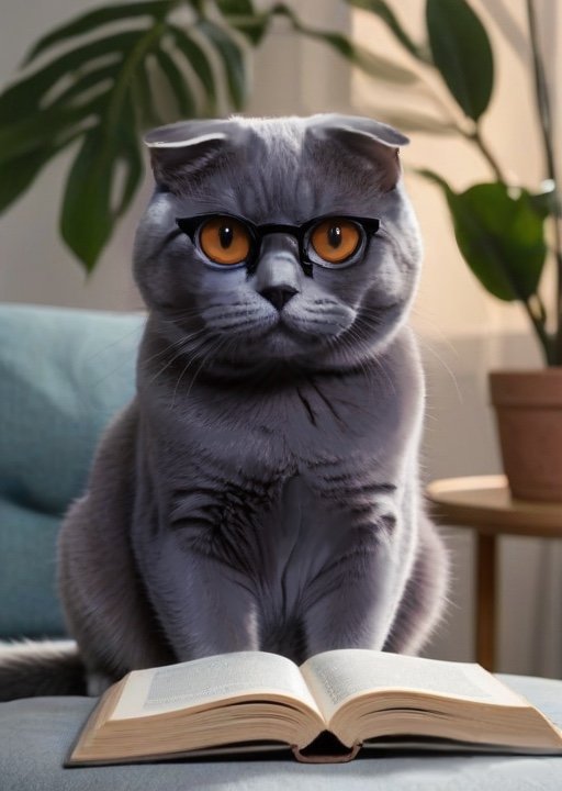 Кот ученый - гамма, шотландская вислоухая, кот, кот в очках - оригинал