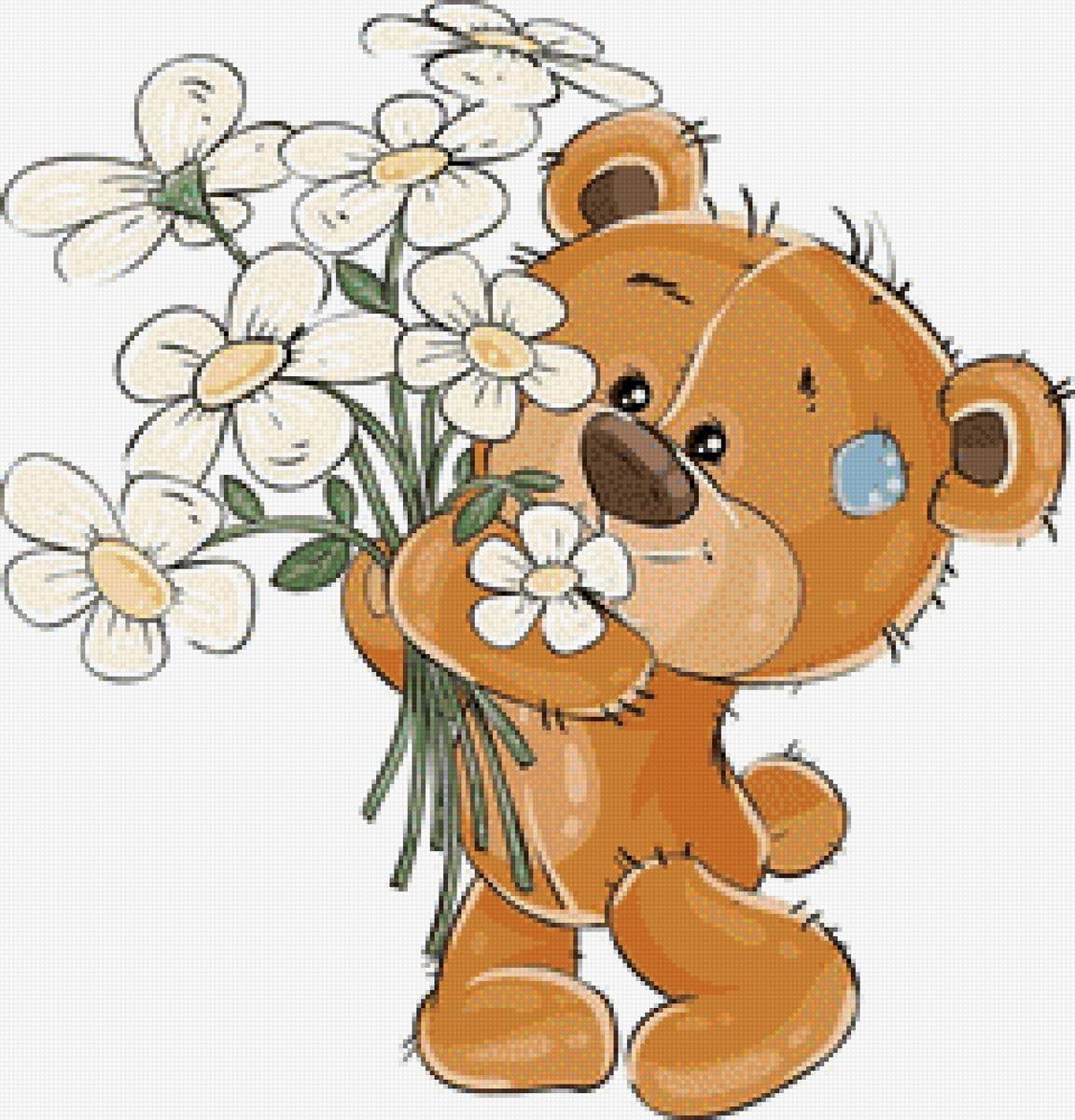 Мишка с ромашками - предпросмотр