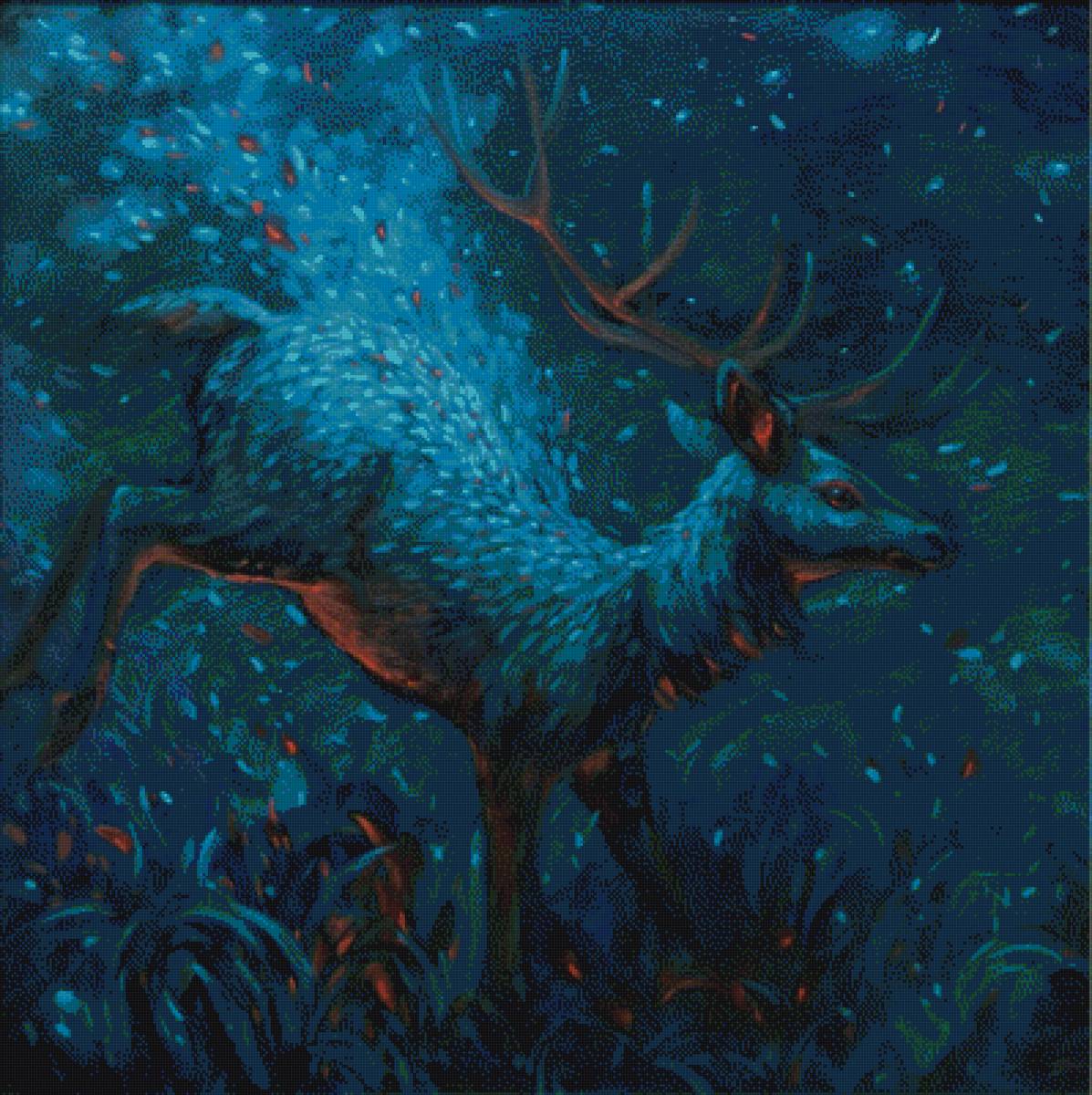 Бег оленя - лес, ночь, атмосфера, олень - предпросмотр