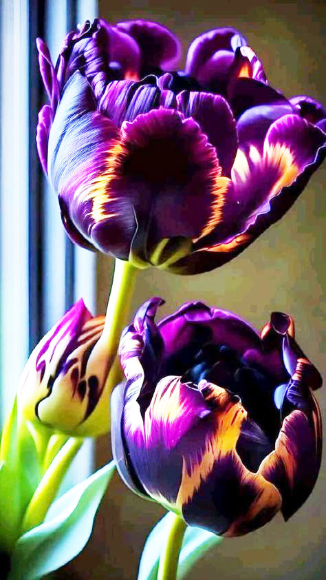 черные тюльпаны - натюрморт, кухня, тюльпан, букет, цветы - оригинал