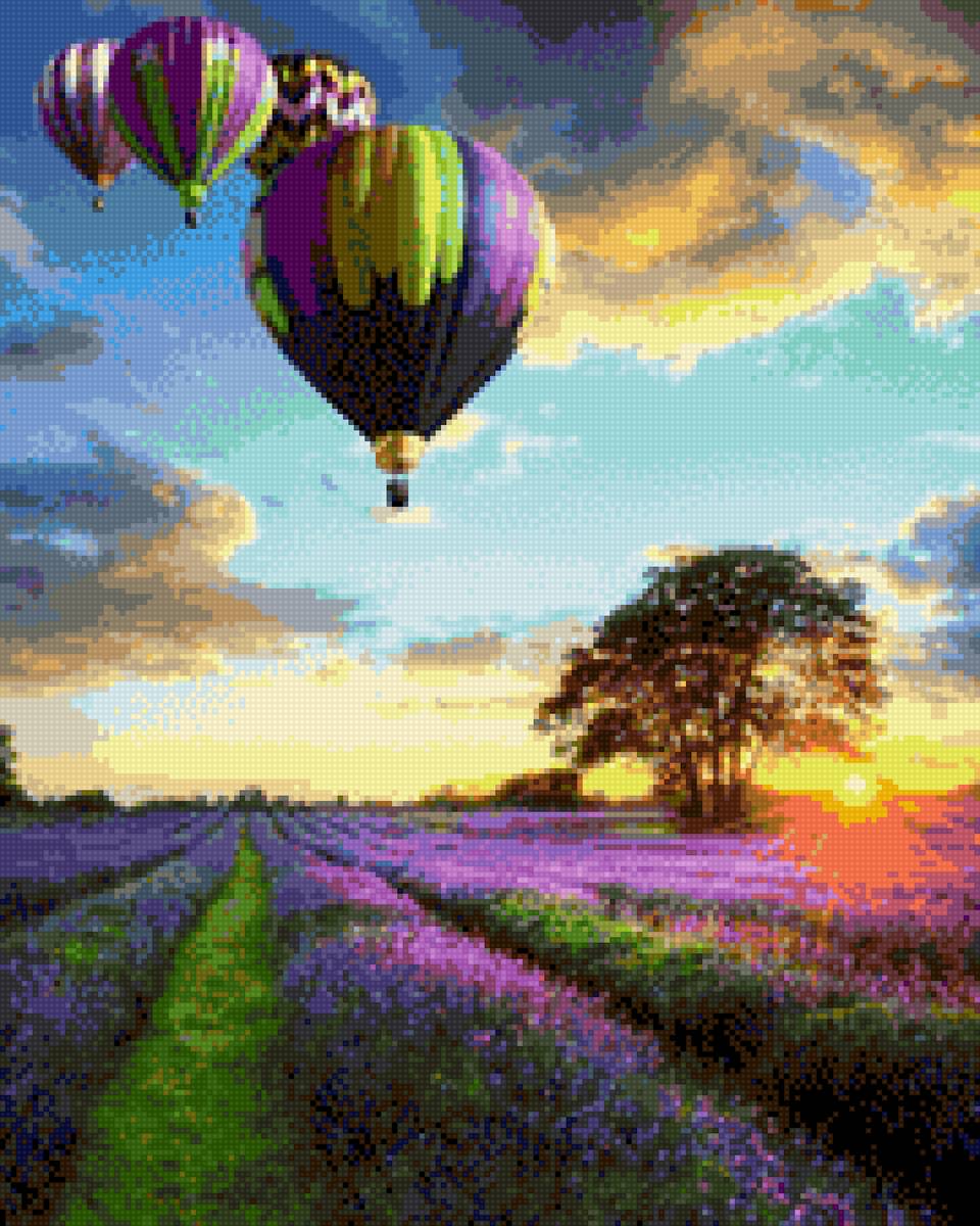 Воздушные шары - природа, закат - предпросмотр