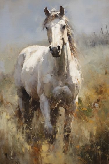 Белая лошадь. Акварель - художники - оригинал