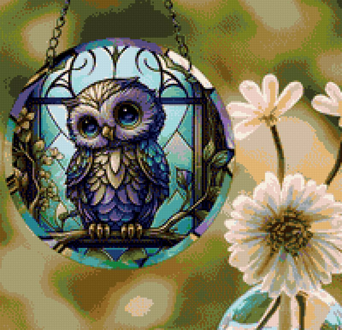 Витраж - цветы, сова, подвеска, витраж - предпросмотр